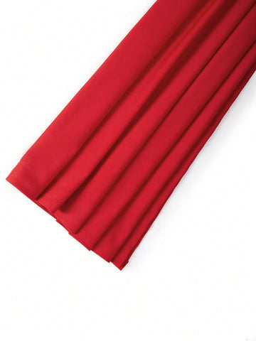 Solid Split Thigh Draped Side Cross Wrap Satin Dress