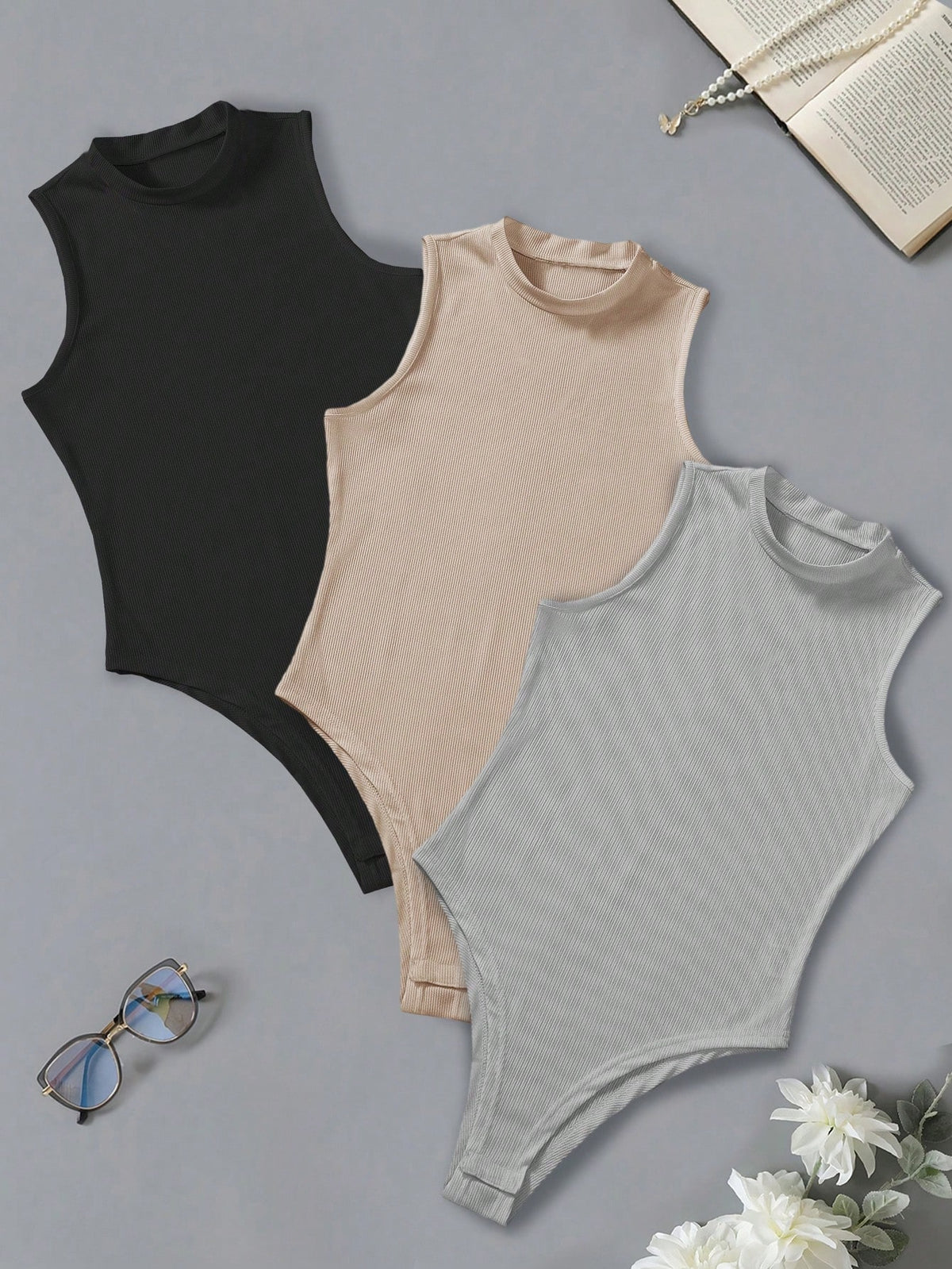 Solid Stand Collar Bodysuit