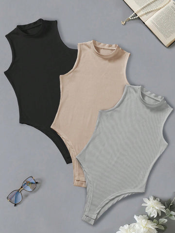 Solid Stand Collar Bodysuit