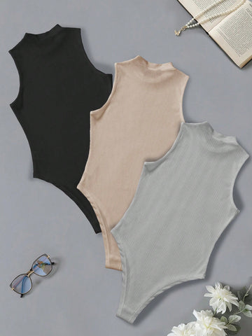 Solid Stand Collar Bodysuit