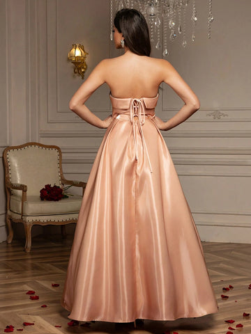 Solid Tube Formal Dress Elegant Prom Semi Formal Wedding Guest Dress, For Birthday, Graduation, Homecoming Valentine's Day Dress