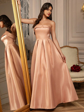 Solid Tube Formal Dress Elegant Prom Semi Formal Wedding Guest Dress, For Birthday, Graduation, Homecoming Valentine's Day Dress