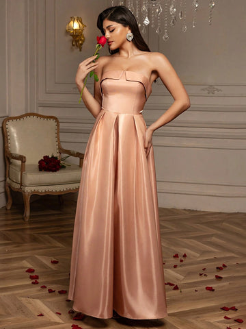 Solid Tube Formal Dress Elegant Prom Semi Formal Wedding Guest Dress, For Birthday, Graduation, Homecoming Valentine's Day Dress