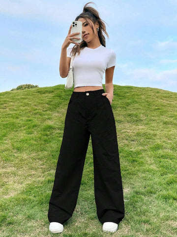Solid Wide Leg Pants