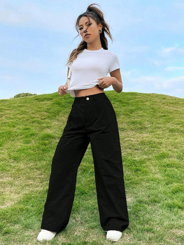 Solid Wide Leg Pants