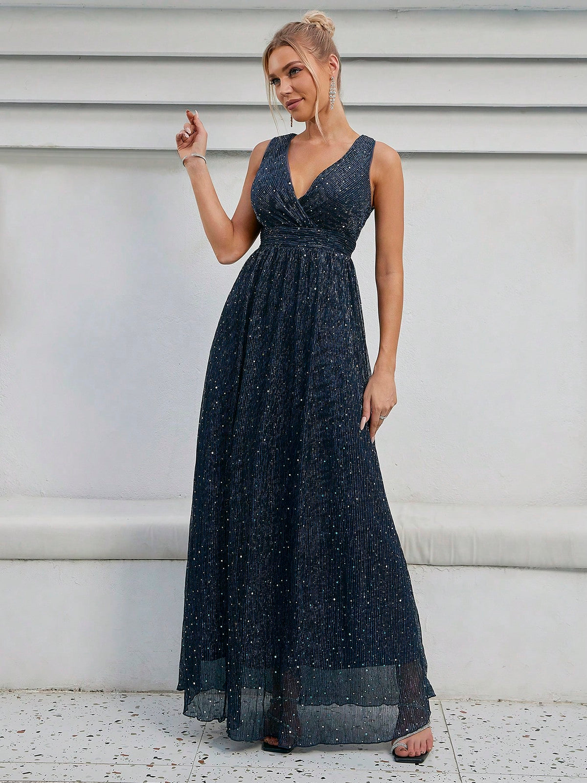 Solid Wrap Front Metallic Bridesmaid Dress