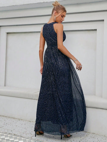 Solid Wrap Front Metallic Bridesmaid Dress