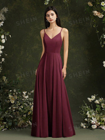 Solid Zip Back Cami Bridesmaid Dress