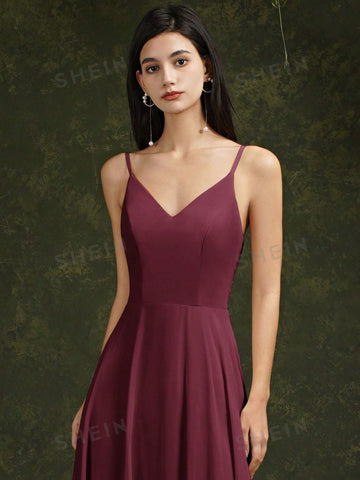 Solid Zip Back Cami Bridesmaid Dress