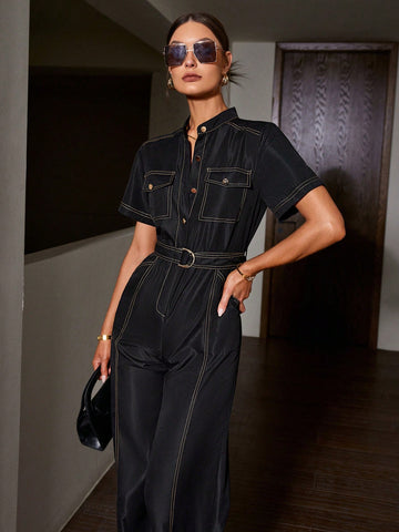 Sollinarry Ladies' Casual Stand Collar Jumpsuit