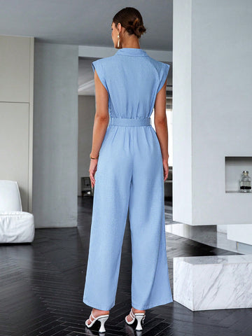 Sollinarry Women'S Solid Color Sleeveless Tank Top Wide Leg Jumpsuit