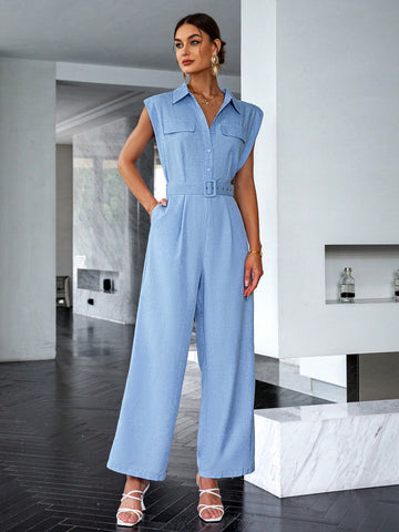 Sollinarry Women'S Solid Color Sleeveless Tank Top Wide Leg Jumpsuit