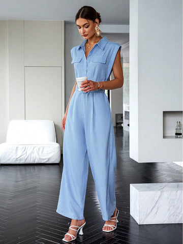 Sollinarry Women'S Solid Color Sleeveless Tank Top Wide Leg Jumpsuit