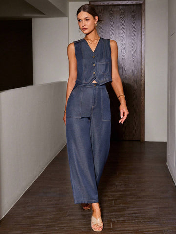 Sollinarry Women's Single Breasted Vest And Pants Two-Piece Suit