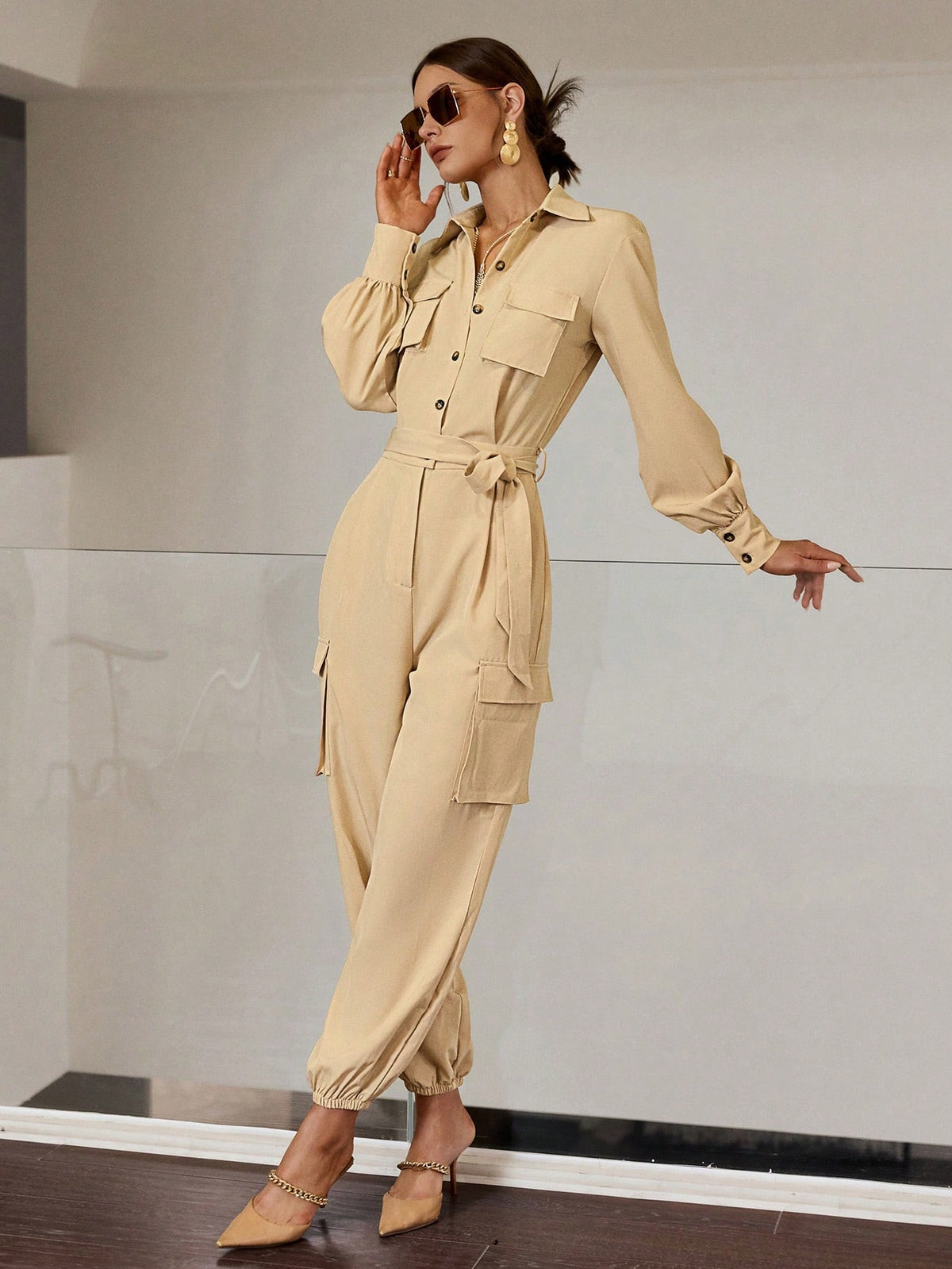 Sollinarry Women's Solid Color Jumpsuit With Utility Style