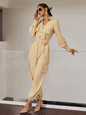 Sollinarry Women's Solid Color Jumpsuit With Utility Style