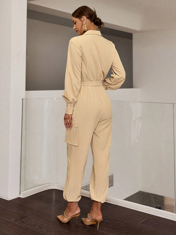 Sollinarry Women's Solid Color Jumpsuit With Utility Style