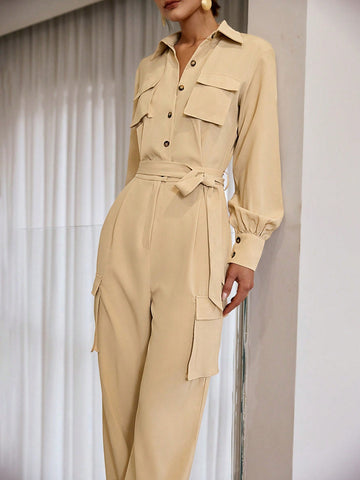 Sollinarry Women's Solid Color Jumpsuit With Utility Style