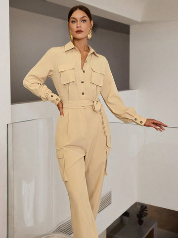 Sollinarry Women's Solid Color Jumpsuit With Utility Style