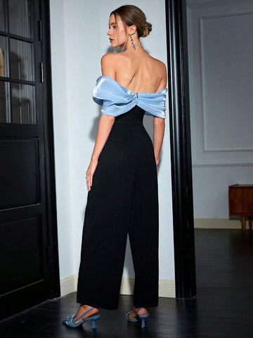 Sollinarry Women's Strapless Butterfly Knot Party Jumpsuit