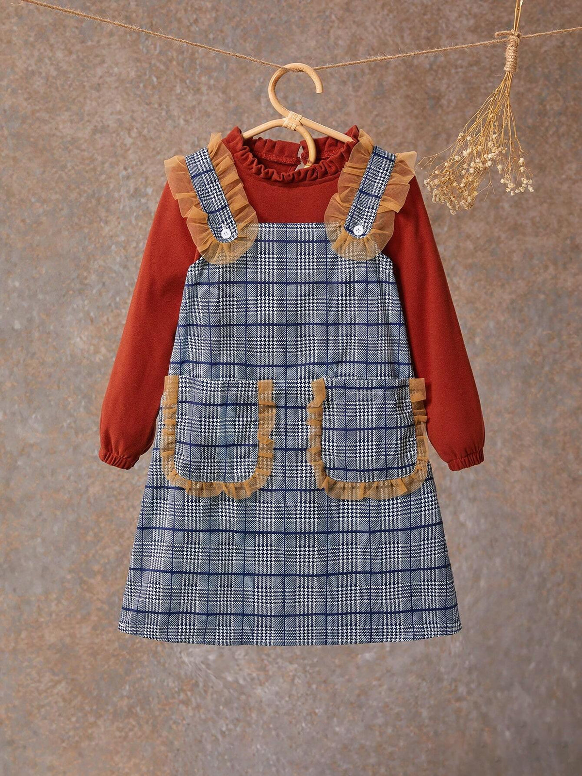 Souflis 2pcs/Set Young Girls Plaid Skirt And Camisole
