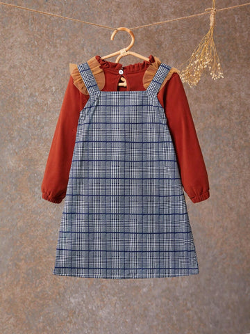 Souflis 2pcs/Set Young Girls Plaid Skirt And Camisole