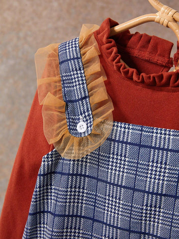 Souflis 2pcs/Set Young Girls Plaid Skirt And Camisole