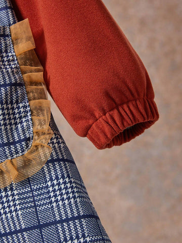 Souflis 2pcs/Set Young Girls Plaid Skirt And Camisole