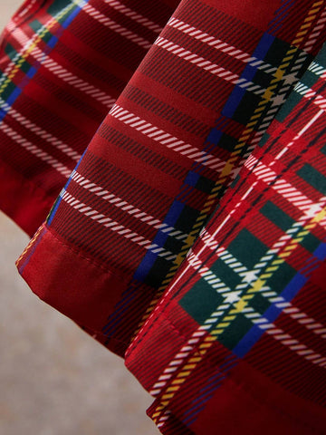 Souflis Girls' Round Neck Long Sleeve Pleated Floral Trim Solid Color Patchwork Dress