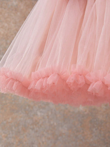 Girls Sleeveless Sequin Decorated Mesh Princess Dress