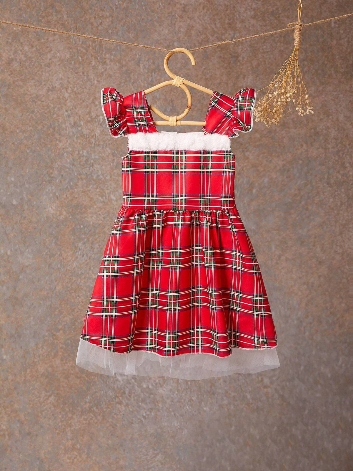 Young Girl Plaid Square Neck Cap Sleeve Casual Loose Dress