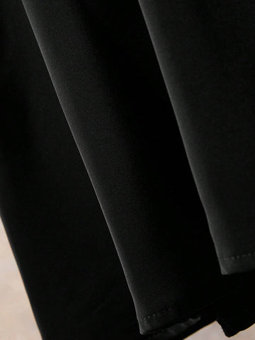 Young Girl Ruffle Trim Solid Color Splice Casual Vacation Long Sleeve Dress