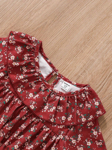 Young Girls' Casual Long Sleeve Ditsy Floral Dress, Autumn Season