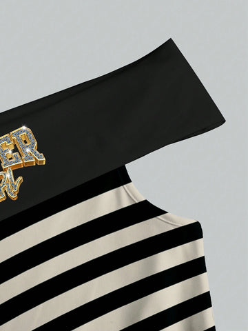 Women's Striped Bodycon Off Shoulder Party Dress, Sexy Mini Dress For Gathering, Evening