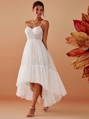 Spaghetti Strap Tube Lace Contrast Prom Dress