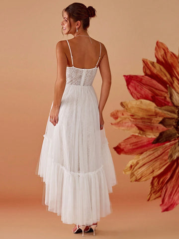 Spaghetti Strap Tube Lace Contrast Prom Dress