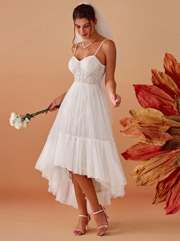 Spaghetti Strap Tube Lace Contrast Prom Dress