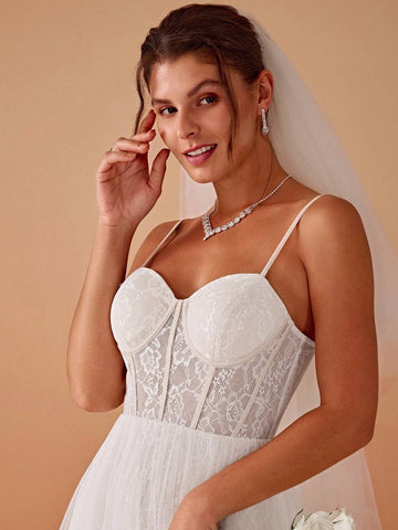 Spaghetti Strap Tube Lace Contrast Prom Dress