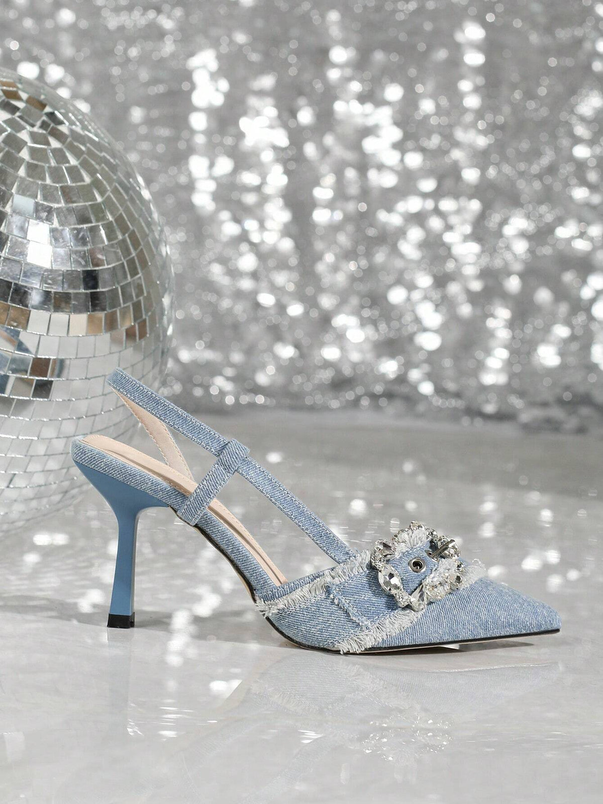 Sparkling Rhinestone Buckle Strap, White Fringe Pointed Toe Party/Wedding Evening Dress Stilettos,