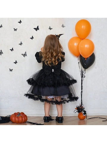 Sparkling Young Girl Halloween Outfit Black Tutu Tulle Party Dress Girls Halloween Costume Fall Dress