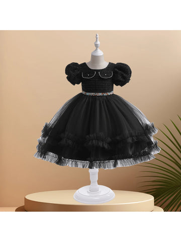 Sparkling Young Girl Halloween Outfit Black Tutu Tulle Party Dress Girls Halloween Costume Fall Dress