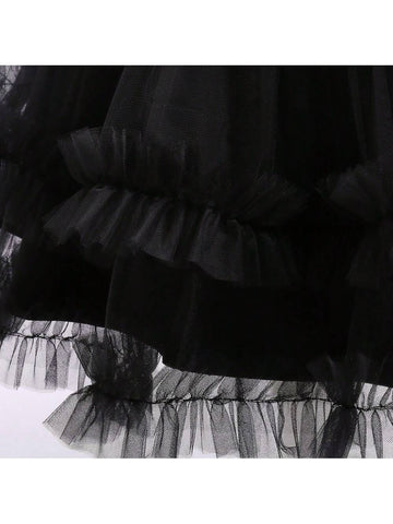 Sparkling Young Girl Halloween Outfit Black Tutu Tulle Party Dress Girls Halloween Costume Fall Dress