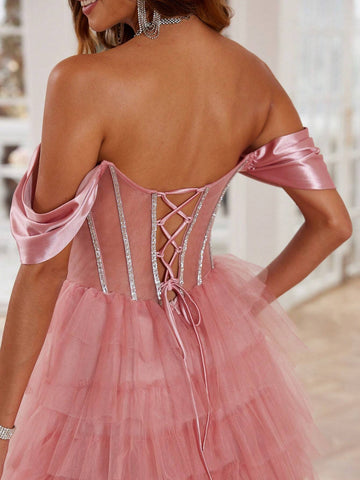 Sparkly Crystal Formal Evening Gowns With Puffy Slirt High Slit Ball Gowns Prom Party Gowns For Women