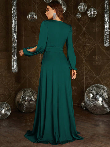 Split Sleeve Belted Maxi Dress
