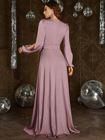 Split Sleeve Belted Maxi Dress