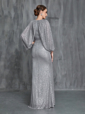 Split Sleeve Sequin Mermaid Hem Mother of the Bride Dress