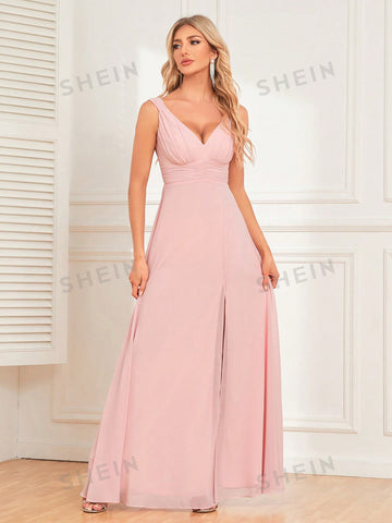 Split Thigh Chiffon Bridesmaid Dress