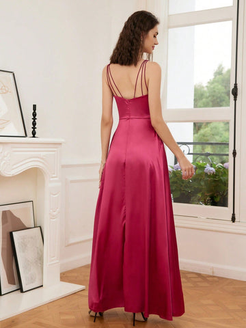 Split Thigh Satin Cami Bridesmaid Dress
