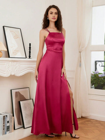 Split Thigh Satin Cami Bridesmaid Dress