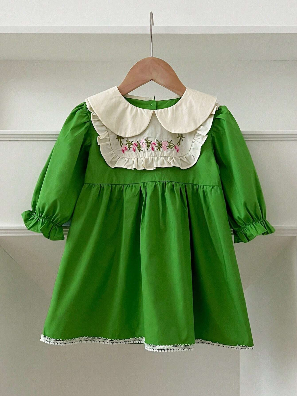 Spring/Autumn Girls' Peter Pan Collar Embroidered Princess Dress